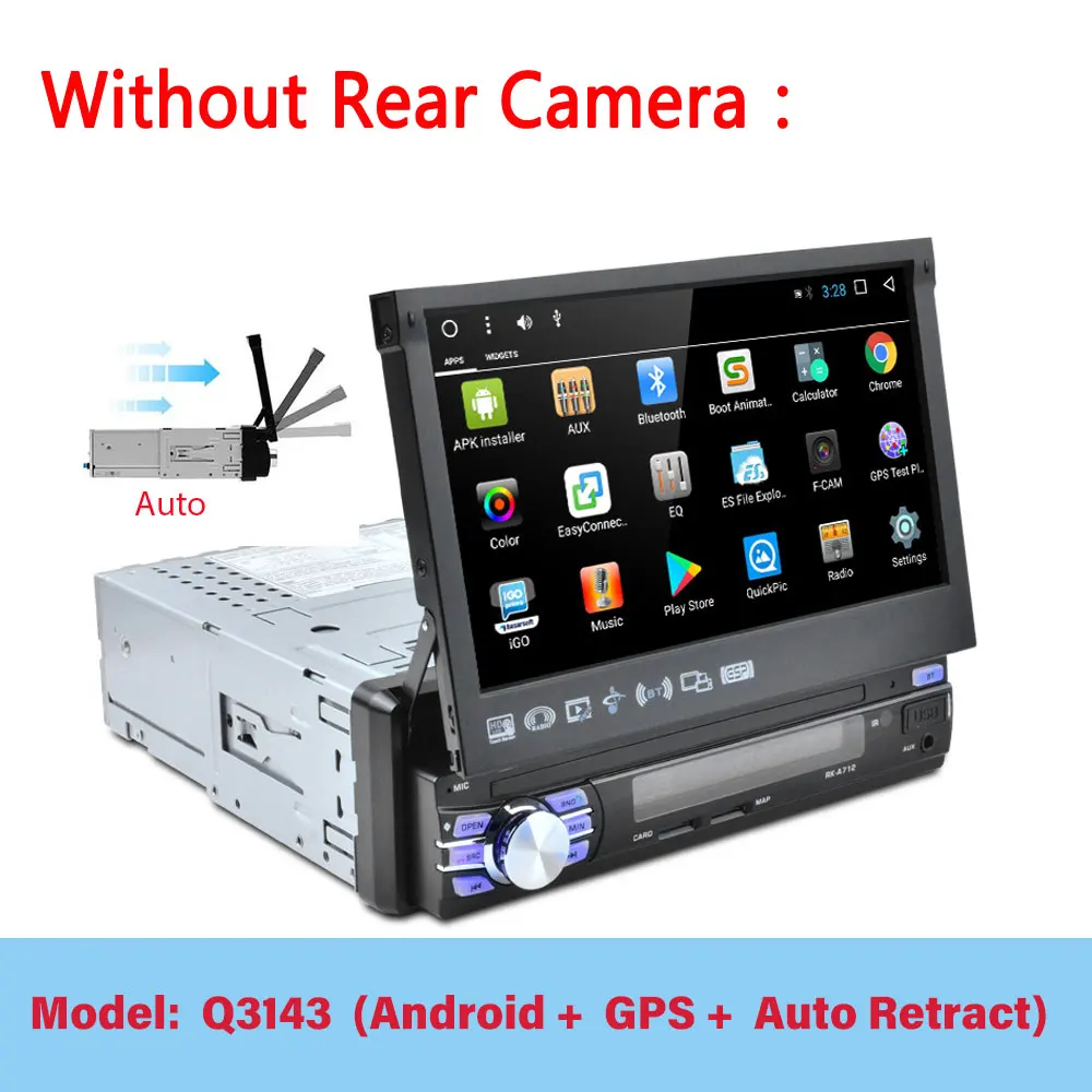 Q3143 Without Camera LeeKooLuu Android 1 Din Авто Радио " выдвижной экран автомобиля радио gps навигация wifi Mirrorlink камера заднего вида мультимедийный плеер - Цвет: Q3143 Without Camera