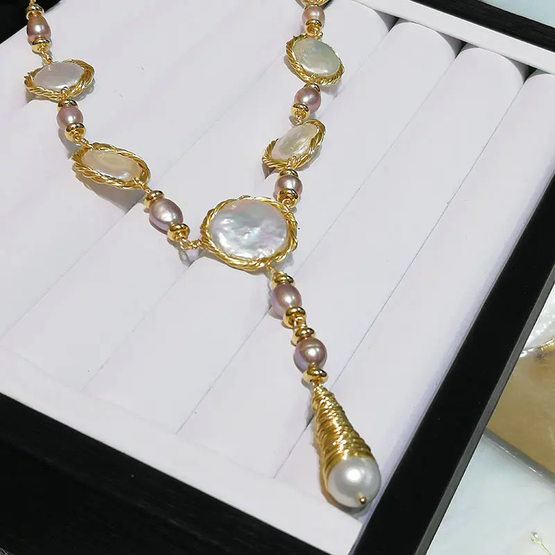 SINZRY ручной работы золотой цвет великолепный натуральный жемчуг барокко ожерелье с кисточками леди костюм ювелирные изделия