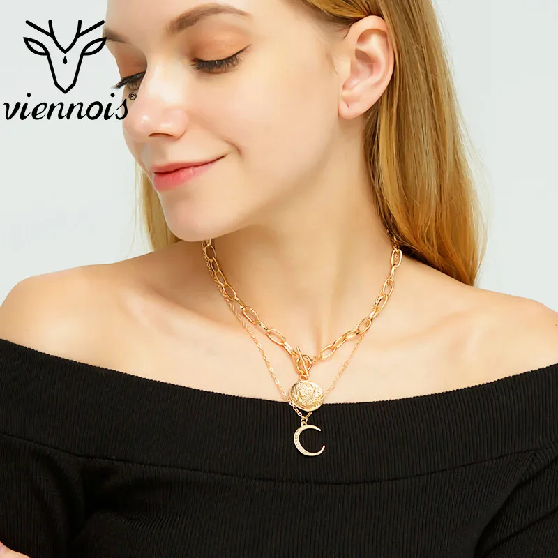 Аксессуары для Viennois Двухслойное круглое ожерелье с биркой Женская цепочка