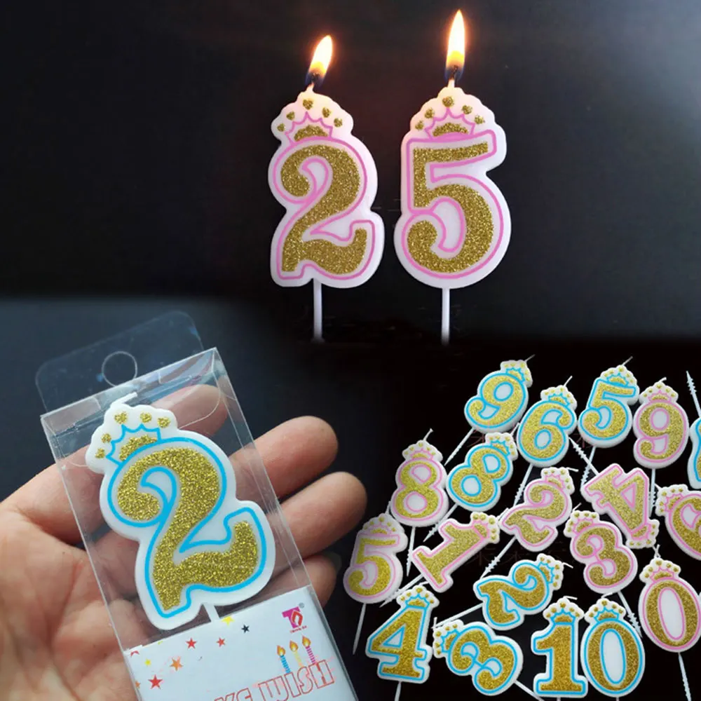 Свечи с цифрами на день рождения 1, 2, 3, 4, 5, 6, 7, 8, 9, 0, золотые и Серебристые детские свечи на день рождения для торта, вечерние украшения, свечи для торта