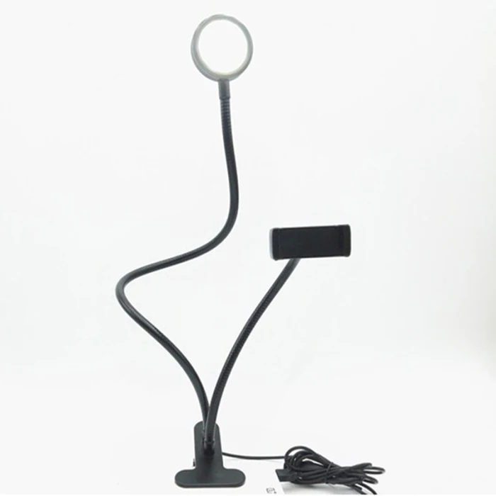 Phone Holder Clip Stand With Selfie Ring Light LED Desk Lamp for Live Stream Lazy Bracket GV99