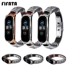 Fifata reto estilo borboleta fivela de couro banda relógio para xiaomi mi banda 5 pulseira inteligente substituição para mi banda 4/3