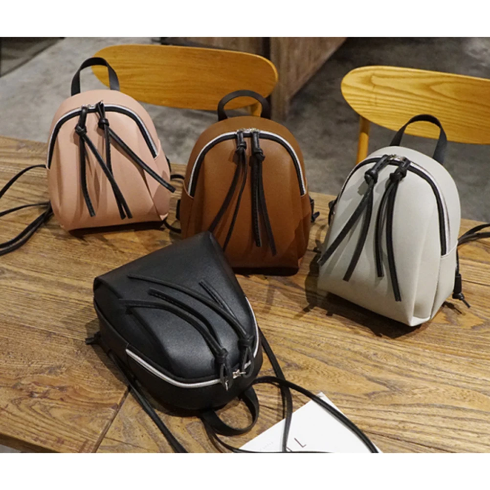 Mini PU Leather Backpack Women's Small Shoulder Bag with Tassel Zipper female leather School bagpack bag for teenage grils