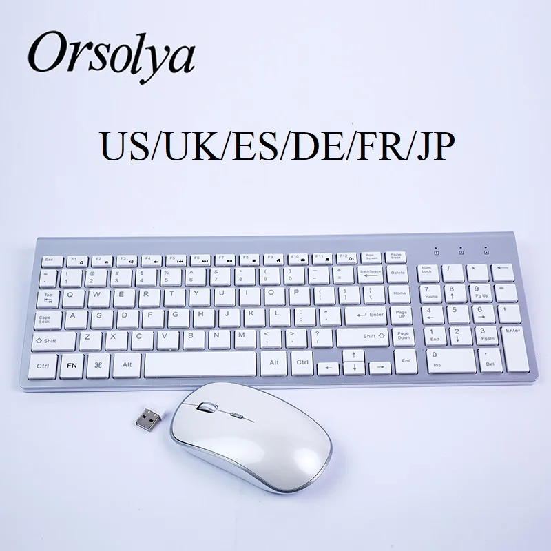 Teclado y ratón inalámbricos, Combo compacto de tamaño completo y ratón óptico de 2400DPI, Inglés y Español