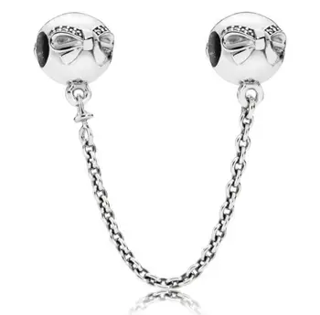 

Authentic 925 Sterling Silver Thread Bead Charm Dainty Bow Safety Chain Beads Fit Women Pandora Bracelet & Necklace Diy Jewelry