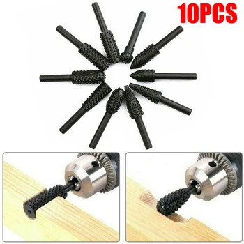 

10 pcs 1/4 Inch' 6mm Shank Rotary Burr Set Wood Rasp File Drill Bits Rotary Rasp Set for Woodworking Rotary File Grinding Head