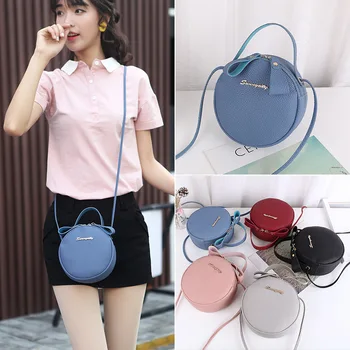 

2020 New Women Bags Cute Small Round Bag PU Fashion Shoulder Bag Litchi Pattern Diagonal Bag Portable Bag