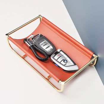 

Luxury Leather Metal Storage Tray Desktop Small Items Jewelry Display Tray Combination Desktop Storage Tray