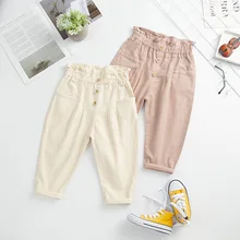 Детская одежда; коллекция года; сезон лето; Новые товары в Корейском стиле для девочек; Модные Брюки-Капри с завышенной талией