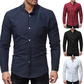 

Business Men Solid Color Stand Collar Button Down Long Sleeve Shirt