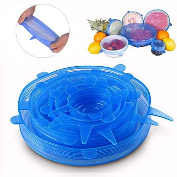 

6 Pcs/Set Food Silicone Cover Universal Silicone Lids For Cookware Bowl Pot Reusable Stretch Lids Kitchen Accessories