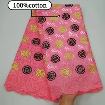 

Nigerian Dry Lace Fabric High Quality Wedding Dress Pink African Swiss Voile Lace Fabric 5yards African Dry Cotton Lace