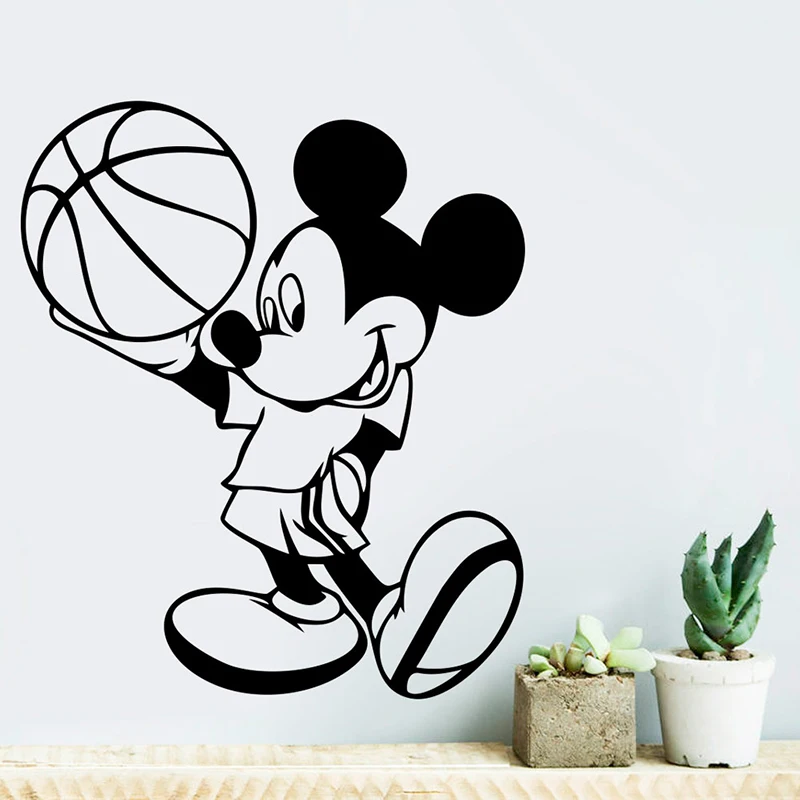 Basketball Sports Disney Mickey Wall Stickers Cartoon Vinyl Wall Decals Baby Room Decor Mickey Player Murals Art Decoration