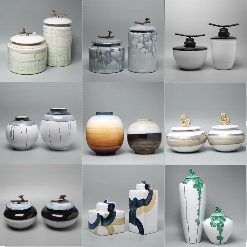 

Modern new Chinese ceramic painting storage tank display soft decoration glass container jars mason jar