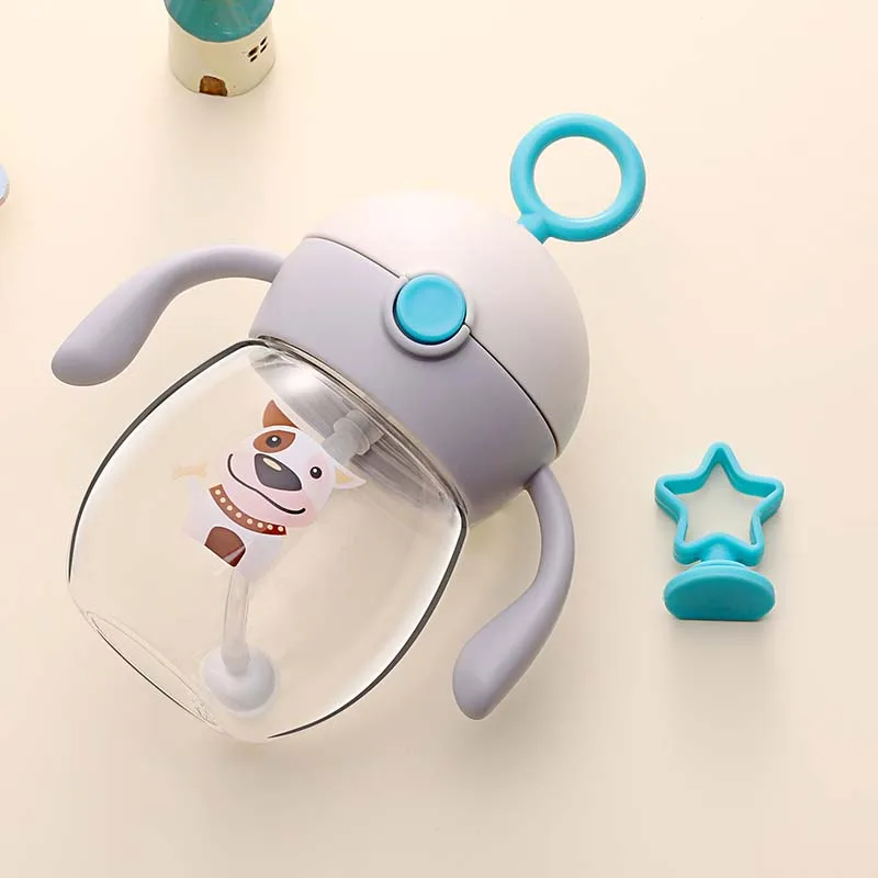 Beige Blue 240 мл Красивая Детская Бутылочка для новорожденных детей обучающая бутылочка для питья детская тритановая непроливающаяся портативная соломенная бутылка для воды - Цвет: Beige Blue