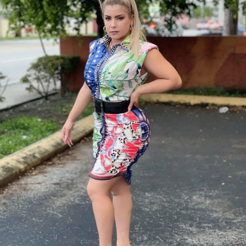 Women Dresses Summer 2021 New Fashion Sleeveless Sexy Mini Shirt Dress Dashiki Trend Slim Casual Print African Dresses For Women