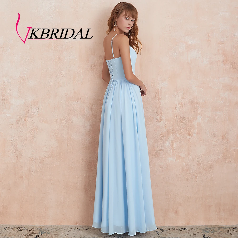 VKbridal High Slit Chiffon Bridesmaid Dresses Deep V-Neck A-line Wedding Guest Formal Wear Lace Up Bridal Wedding Party Dresses