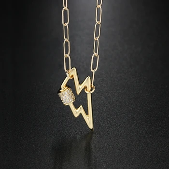 

Newranos Lightning Bolt Pendant Necklace Crystal Zirconias Clasp Necklace Lightning Lock Carabiner for Women Jewelry NYL002924