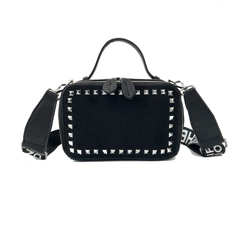 

Women's 2019 Wide Shoulder Strap Handbag Crossbody High Quality PU Leather Wallet and Handbag Studded Luxury Tote Sac
