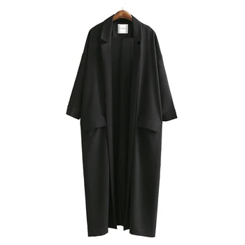 

[EWQ] Loose Women's Windbreaker 2020 Spring Summer Casual Turn-down Collar Pockets Black Thin Coat Jacket Female Outwear U370