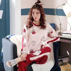 Пижамы женские весна и осень 6535 трикотажные хлопковые брюки с длинными рукавами женская японская Корейская домашняя одежда для кормящих