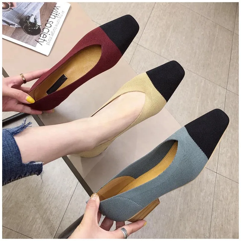 Bailehou New Female Slip On Flat Loafers Stretch Fabric Casual Flat Shoes Square Toe Shallow Ballet Flats Shoes Women Boat Shoes