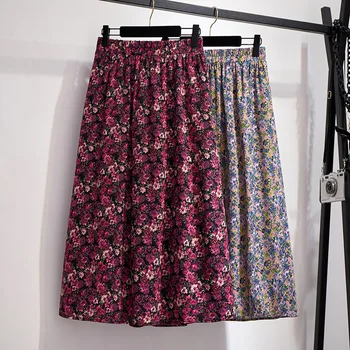 

300 Large Size Dress Fat mm Summer New Style MORI Series Floral-Print Chiffon Skirt Loose-Fit High-waisted A- line Skirt 61287