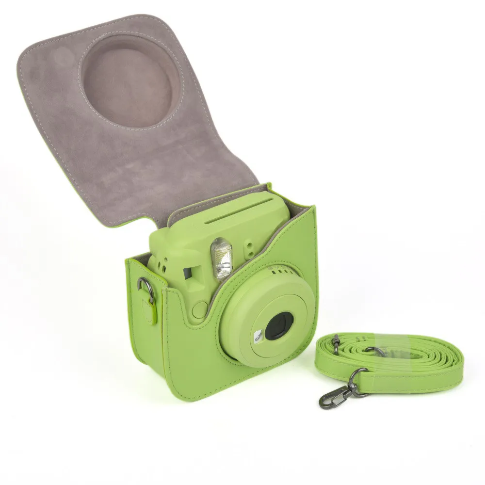 Классический кожаный Камера чехол сумка для фотоаппарата моментальной печати Fujifilm Instax Mini 9/камер Мгновенной Печати Mini 8/8+ прост в использовании, светильник вес, первоклассное изготовление - Цвет: Зеленый
