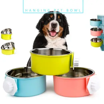 

Non Slip Stainless Steel Pet Cage Hang-on Bowl Stable Dog Circle Bowl Cat Feeder Pet Feeder Water Bowl Plate Dog Supplies