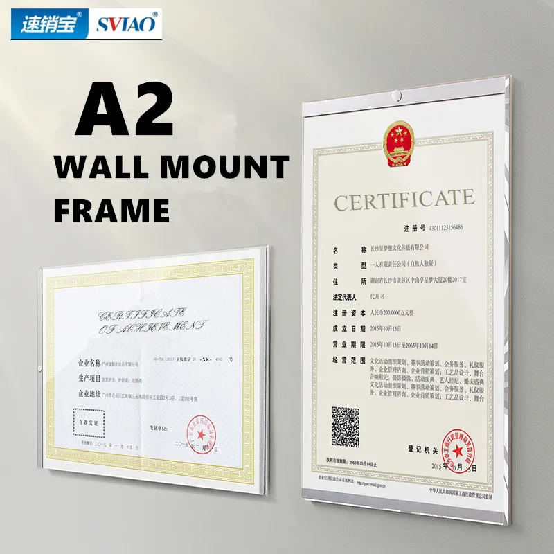 

sviao DIN A2 Wall Mount Acrylic Frameless Poster Holder Clear Transparent Bulletin Board