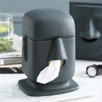 

Nordic Easter Island simple American nostril ins tissue box sculpture M Mogutou statue living room drawer home decoration crafts