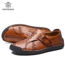 men's hand stitching stylish soft sole slip on loafers casual leather shoes