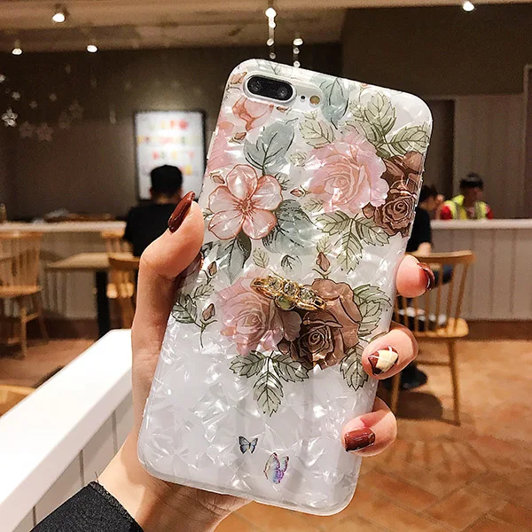 6(With Finger Ring) Винтажный чехол с цветочным рисунком, переносное кольцо, подставка, держатель для iPhone 11 Pro XR XS Max X 6 6s 7 8 Plus, защита экрана, мягкий чехол - Цвет: 6(With Finger Ring)