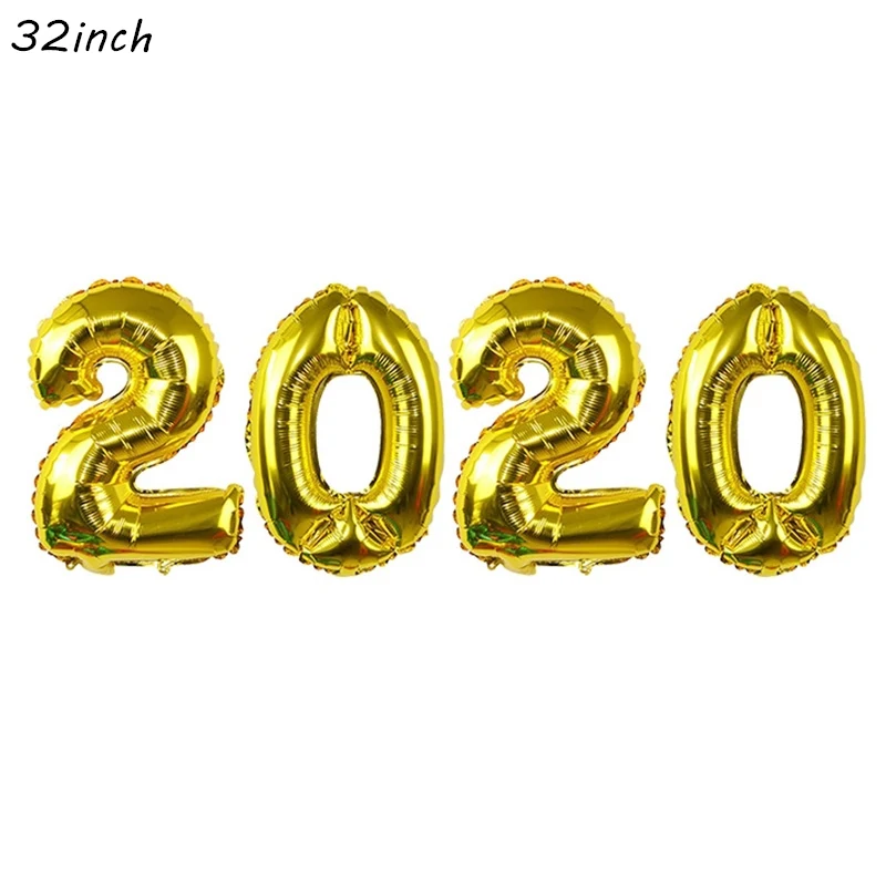 32inch-gold 2020 Счастливый год украшения Фольга Happy год шар черный баннер Photo Booth рамки реквизит веселого Рождества декор с утолщённой меховой опушкой - Color: 32inch-gold 2020
