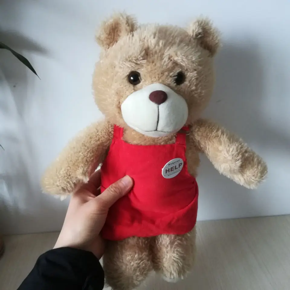 cute ted bear plush toy cartoon brown with red apron about 38cm soft doll birthday gift b2601 | Игрушки и хобби