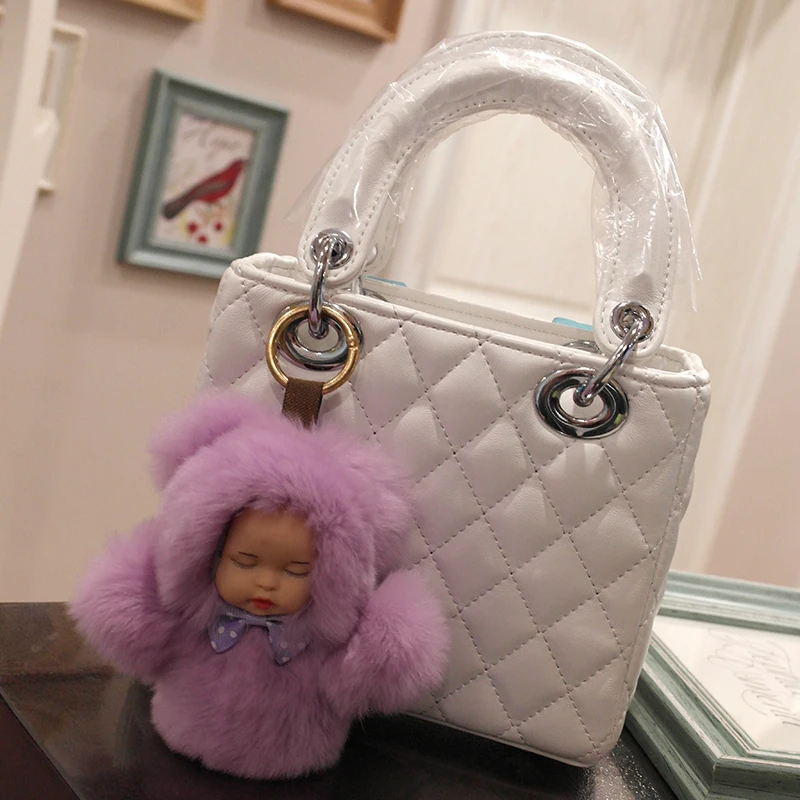 

2019 Summer New Women's Bag Simple Rhombic Pattern Shoulder Messenger Bags Furry Doll Hanging Women Purse and Handbags