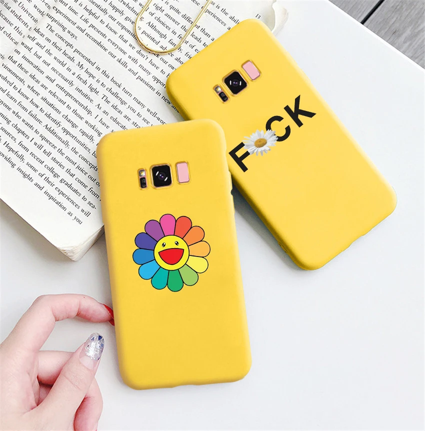 

Takashi Murakami Happy Flower DAISY SLOGAN Colored soft silicone phone case for Samsung s8 s8plus s9 s9plus s10 s10e note9