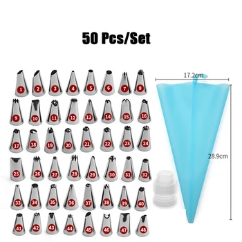 

50 PCS/Set Silicone Pastry Bag Tips Kitchen DIY Icing Piping Cream Reusable Pastry Bags 48 Nozzle Set Cake Decorating Tools