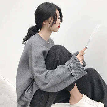 

2 Two Piece Outfits Women Tracksuit Sweatsuit Matching Sets Sweater Top and Pants Long Sleeve Pullover Cotton Elastic Waist V583