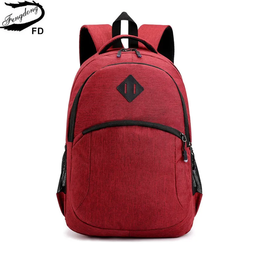 FengDong Водонепроницаемый Школьный рюкзак для мальчиков, Мужская школьная сумка, мужские сумки для мальчиков, большой туристический рюкзак, Студенческая сумка для ноутбука, 15,6 - Цвет: red