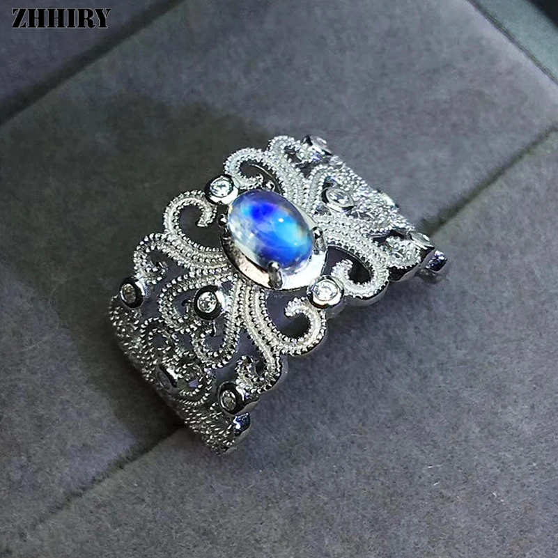 

ZHHIRY Real Natural Moonstone Ring Solid 925 Sterling Silver For Woman Gemstone Rings Girl Fine Jewelry