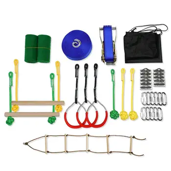 

Ninja Warrior Line Obstacle Course Kit Slackline Hanging Obstacle Portable Training Fitness Equipment for Backyard Outdoors