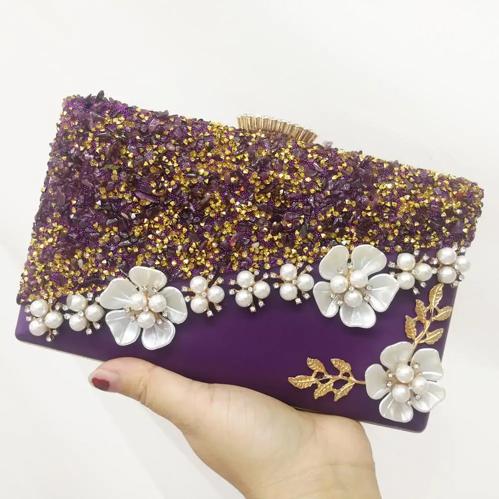 Purple Новинка, разноцветный клатч с камнями, женские вечерние сумочки, вечерние сумочки для женщин, роскошные свадебные сумочки, Прямая поставка - Цвет: Purple