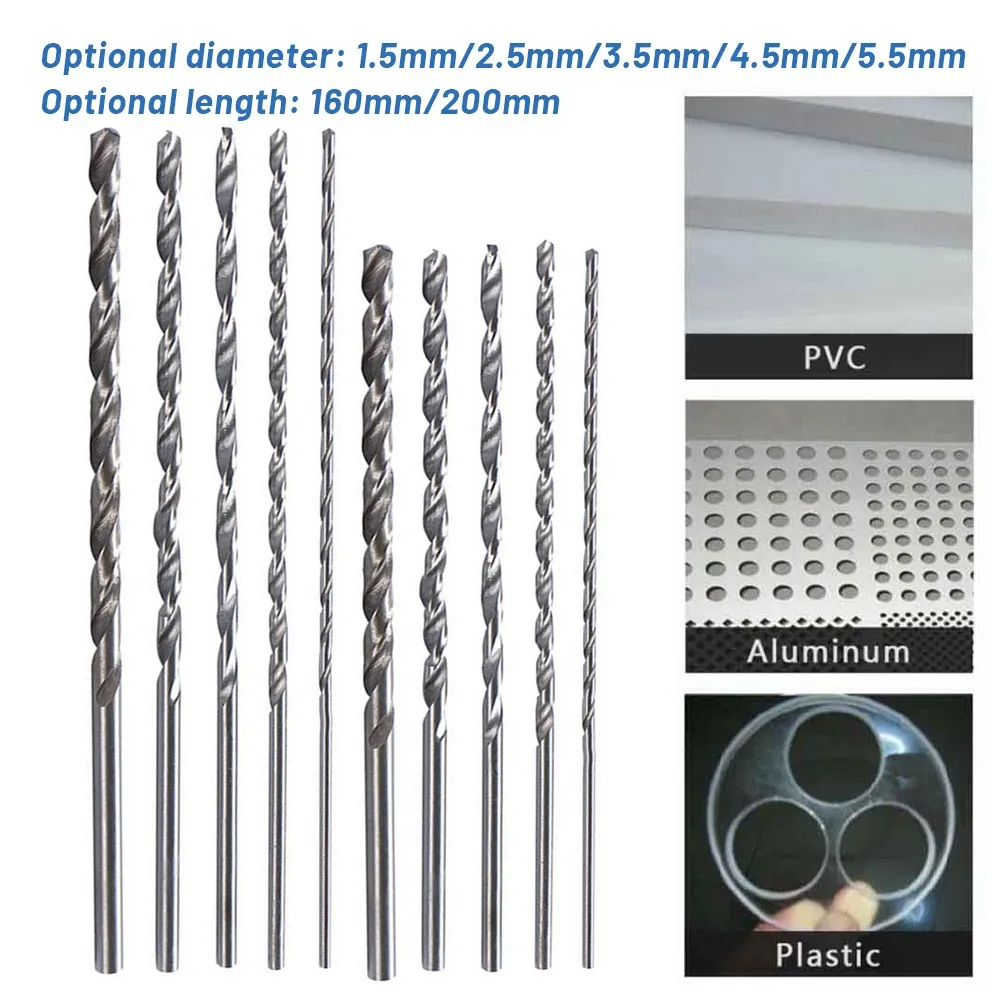 Drill Bit Set 1pc 160-200mm Diameter 1.5-5.5mm High Speed Steel Extra Long