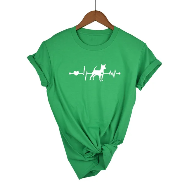 Сердцебиение собака породы чихуахуа влюбленные девушки подарок футболка сердцебиение лапы собаки футболка для женщин короткий рукав хлопок футболки харадж - Цвет: Green-W