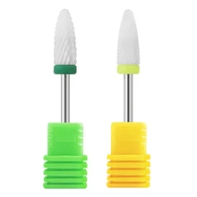2Pcs Nail Cone Tip Ceramic Drill Bits Electric Cuticle Clean Rotary for Manicure Pedicure Grinding Head Sander Tool, Yellow& Gr