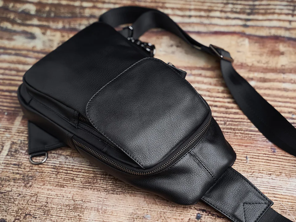 Casual männer Brust Tasche Aus Echtem Leder Schulter Crossbody Schwarz Trend Brust Messenger 7,9 Zoll Ipad Hohe Qualität sling tasche – Detail 9