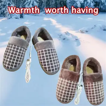 

Heating Slippers Shoes Cotton USB Rechageable Warm Shoes Comfortable Plush Slippers for Cold Winter