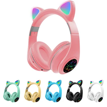

Cute Cat Bluetooth 5.0 Headset Wireless Hifi Music Stereo Bass Headphones LED Light Mobile Phones Girl Daughter Headset For PC