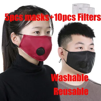 

5pcs face mask PM2.5 Mouth Mask Anti Pollution Mask with Breath Valve pluggable filter Muffle Activated Carbon Filter Respirator